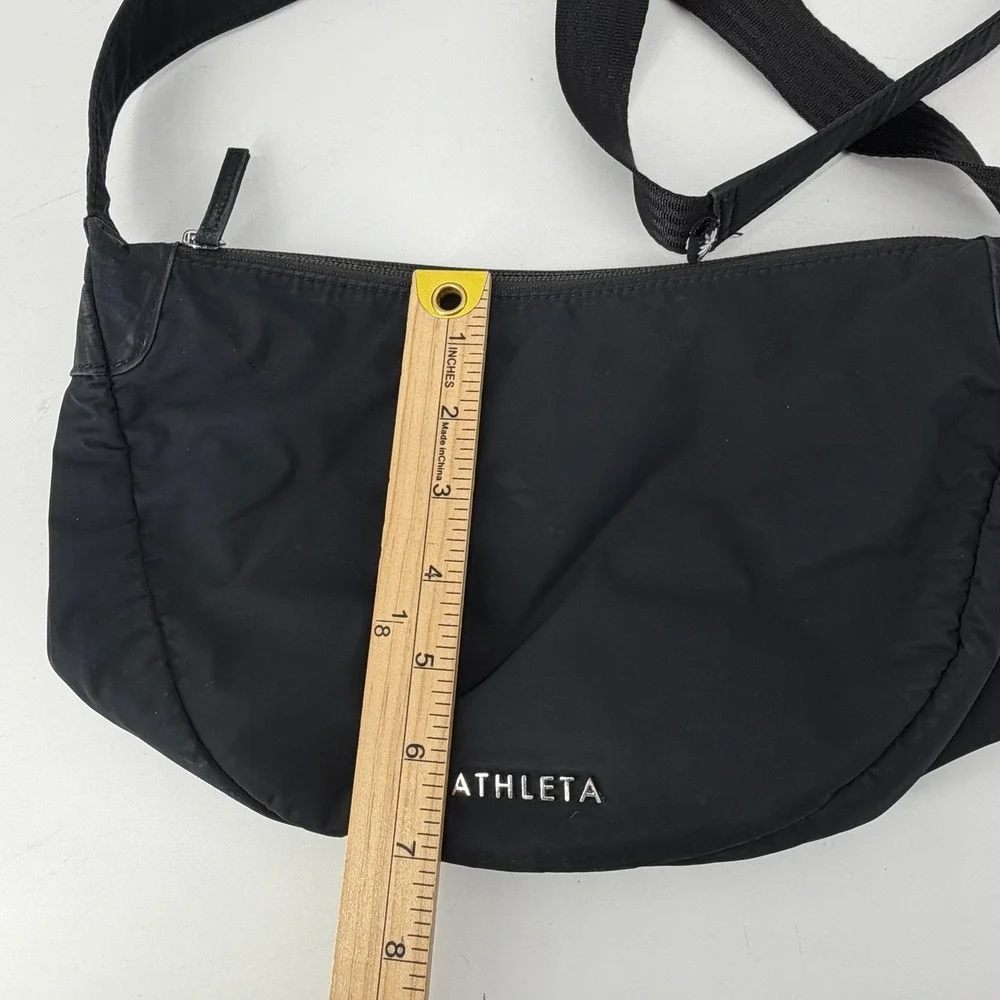Athleta Revive Crossbody Bag Black Recycled Polyester Crescent Sling Adjustable